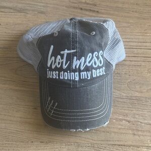 Gray and White Trucker Hat with Embroidery